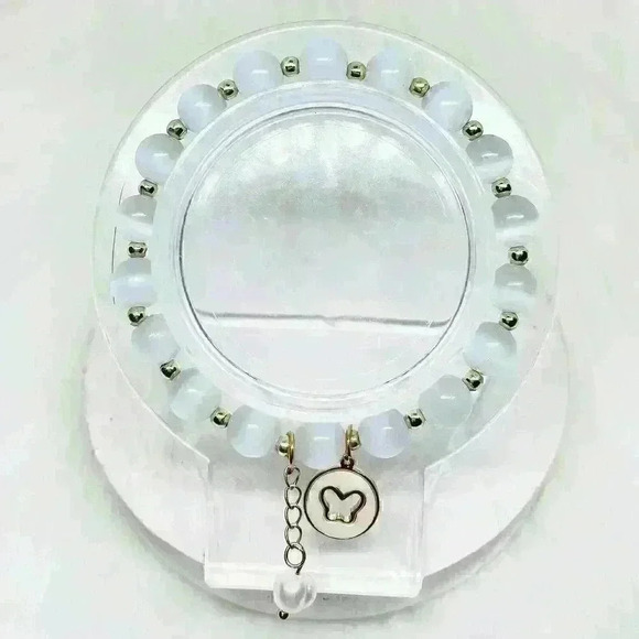 Butterfly Charm Moonstone Beaded Bracelet - Picture 1 of 6